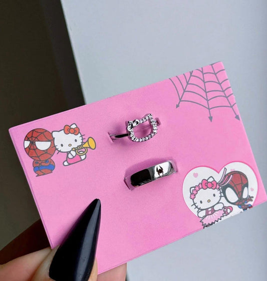 Hello Kitty Spiderman Ayarlanabilir Çift Arkadaşlık Sevgili Yüzük (Ayarlanabilir Yüzük)