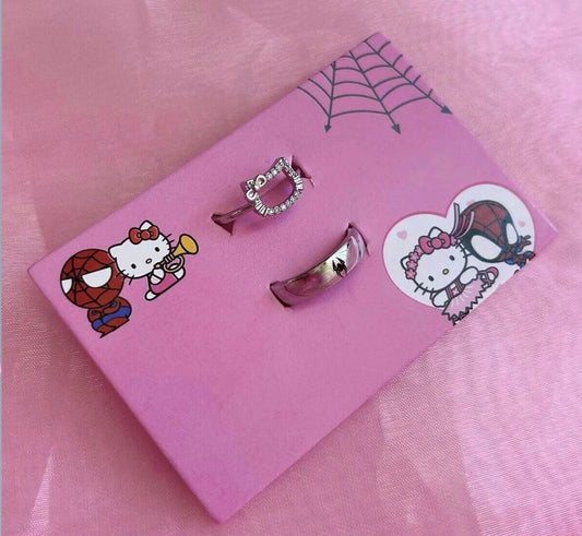 Hello Kitty Spiderman Ayarlanabilir Çift Arkadaşlık Sevgili Yüzük (Ayarlanabilir Yüzük)