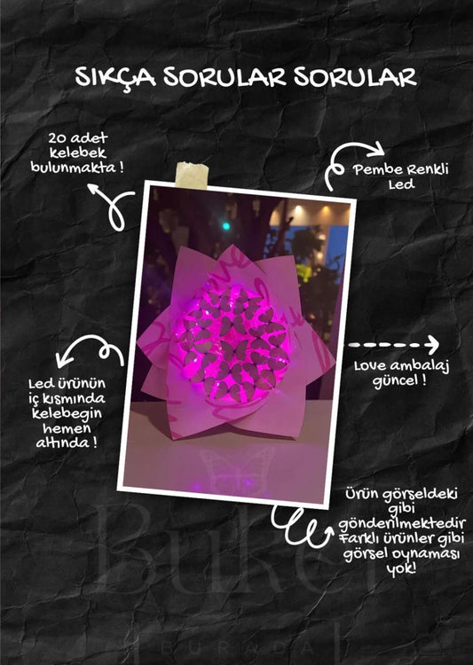 Led Işıklı Pembe Kelebek Buketi (ÇİÇEK)