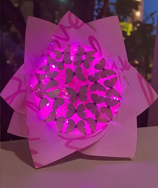 Led Işıklı Pembe Kelebek Buketi (ÇİÇEK)