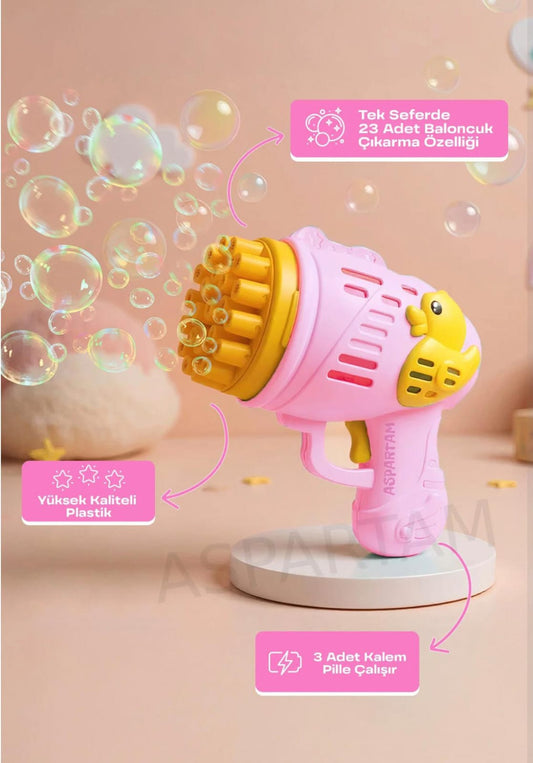 Duck Çok Delikli Pilli Köpük Atan Tabanca Oyuncağı 23 Delikli Bubble Gun